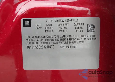 2012 Chevrolet Cruze 1Lt z USA, uszkodzony, nr VIN 1G1PF5SC2C7270479